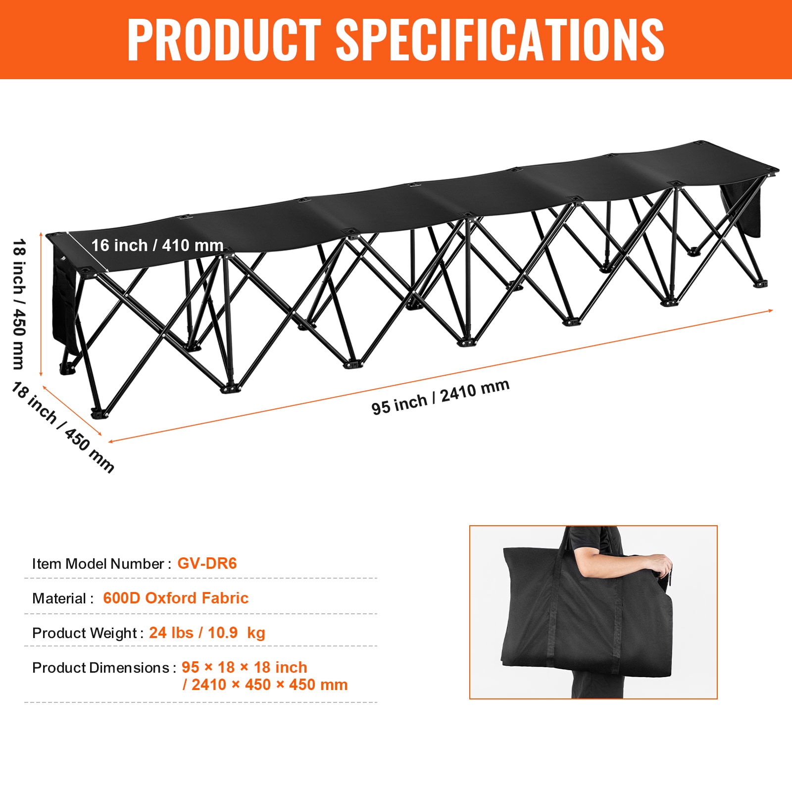 Portable 6 Seat Folding Sport Bench With Carry Bag For Camping_voghion.com